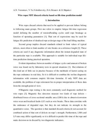 Wire ropes NDT discard criteria based on life-time prediction model. — A. Vorontsov, V. Volokhovsky, D. Slesarev, I. Shpakov.