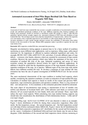 Automated Assessment of Steel Wire Ropes Residual Life Time Based on Magnetic NDT Data. — D. Slesarev, A. Vorontsov.