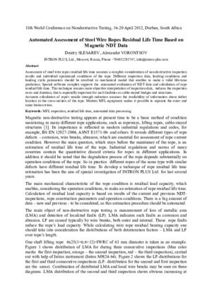 Automated Assessment of Steel Wire Ropes Residual Life Time Based on Magnetic NDT Data. — D. Slesarev, A. Vorontsov.