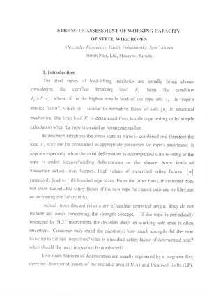 Strength assessment of working capacity of steel wire ropes. — A. Vorontsov, V. Volokhovsky, I. Morin.