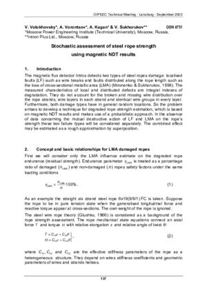 Stochastic assessment of steel rope strength using magnetic NDT results. — V. Volokhovsky, A. Vorontsov, A. Kagan, V. Sukhorukov.