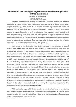 Non-destructive testing of large diameter steel wire ropes with Intros instruments. — D. Slesarev, A. Vorontsov.