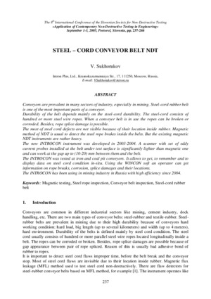 Strength interpretation of non-destructive testing of steel-cord conveyor belts. — V. Radin, V. Volokhovsky, A. Vorontsov, V. Sukhorukov.