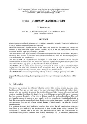 Strength interpretation of non-destructive testing of steel-cord conveyor belts. — V. Radin, V. Volokhovsky, A. Vorontsov, V. Sukhorukov.