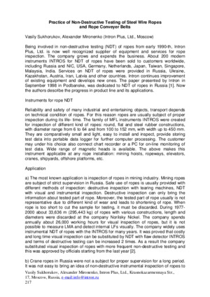 Practice of Non-Destructive Testing of Steel Wire Ropes and Rope Conveyor Belts. — V. Sukhorukov, A. Mironenko.