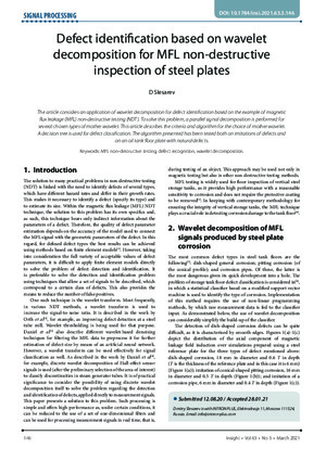 Defect identification based on wavelet decomposition for MFL non-destructive inspection of steel plates.— D. Slesarev.