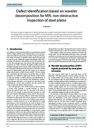Defect identification based on wavelet decomposition for MFL non-destructive inspection of steel plates.— D. Slesarev.
