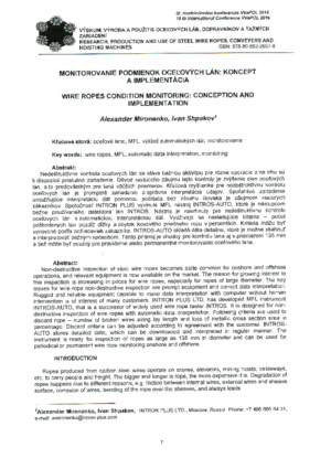 Wire ropes condition monitoring: conception and implementation. — A. Mironenko, I. Shpakov.