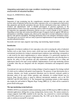 Integrating automated wire rope condition monitoring in information environment of industrial facilities.— Slesarev D.