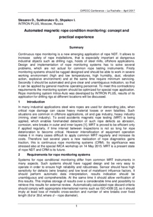 Automated magnetic rope condition monitoring: concept and practical experience. — D. Slesarev, D. Sukhorukov, I. Shpakov.