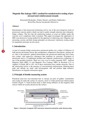 Magnetic flux leakage (MFL) method for nondestructive testing of prestressed steel reinforcement strands.— K. Myakushev, D. Slesarev, D. Sukhorukov.