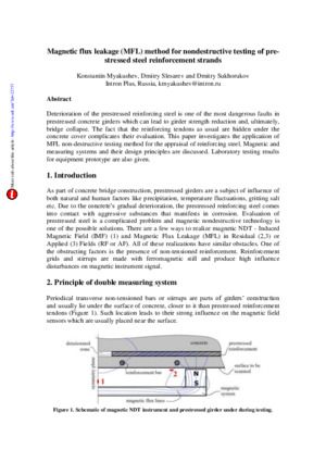Magnetic flux leakage (MFL) method for nondestructive testing of prestressed steel reinforcement strands.— K. Myakushev, D. Slesarev, D. Sukhorukov.