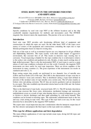 Steel rope NDT in the offshore industry and shipyards. — B. Cook, O. Gronau, V. Sukhorukov, E. Verdegaal.