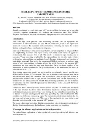 Steel rope NDT in the offshore industry and shipyards. — B. Cook, O. Gronau, V. Sukhorukov, E. Verdegaal.