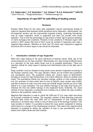 Importance of rope NDT for safe lifting of loading cranes. — V. Sukhorukov,V. Kotelnikov, V. Zhukov, A. Khudoshin.