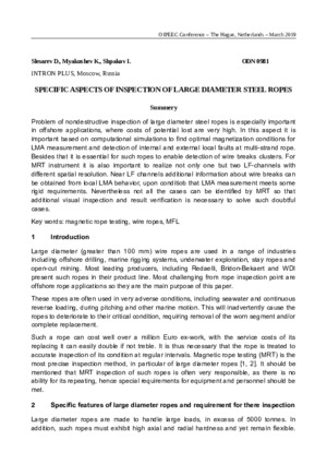 Specific aspects of inspection of large diameter steel ropes. — D. Slesarev, K. Myakushev, I. Shpakov.