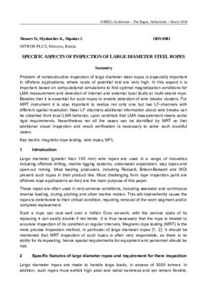 Specific aspects of inspection of large diameter steel ropes. — D. Slesarev, K. Myakushev, I. Shpakov.