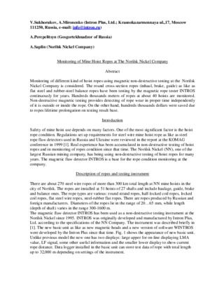 Monitoring of Mine Hoist Ropes at The Norilsk Nickel Company. — V. Sukhorukov, A. Mironenko.