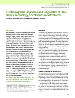 Electromagnetic Inspection and Diagnostics of Steel Ropes: Technology, Effectiveness and Problems. — Vasily V. Sukhorukov, Dmitry A. Slesarev and Alexander N. Vorontsov.