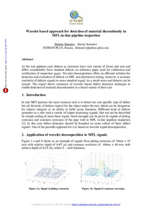 Wavelet based approach for detection of material discontinuity in MFL in-line pipeline inspection.— D. Slesarev, A. Semenov.