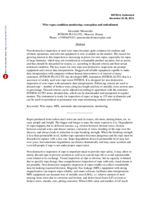 Wire ropes condition monitoring: conception and embodiment. — A. Mironenko.