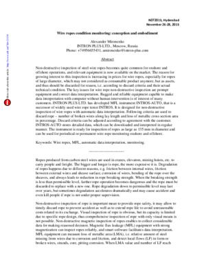 Wire ropes condition monitoring: conception and embodiment. — A. Mironenko.